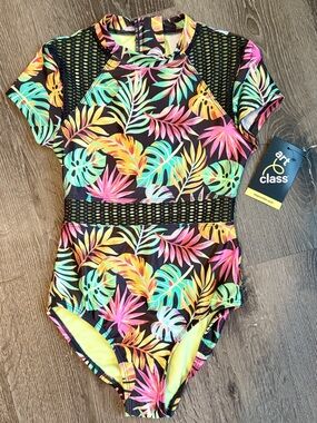 NWT Girls Art Class One Piece Swim Suit SZ 6/7 Tropical Paradise Print Summer